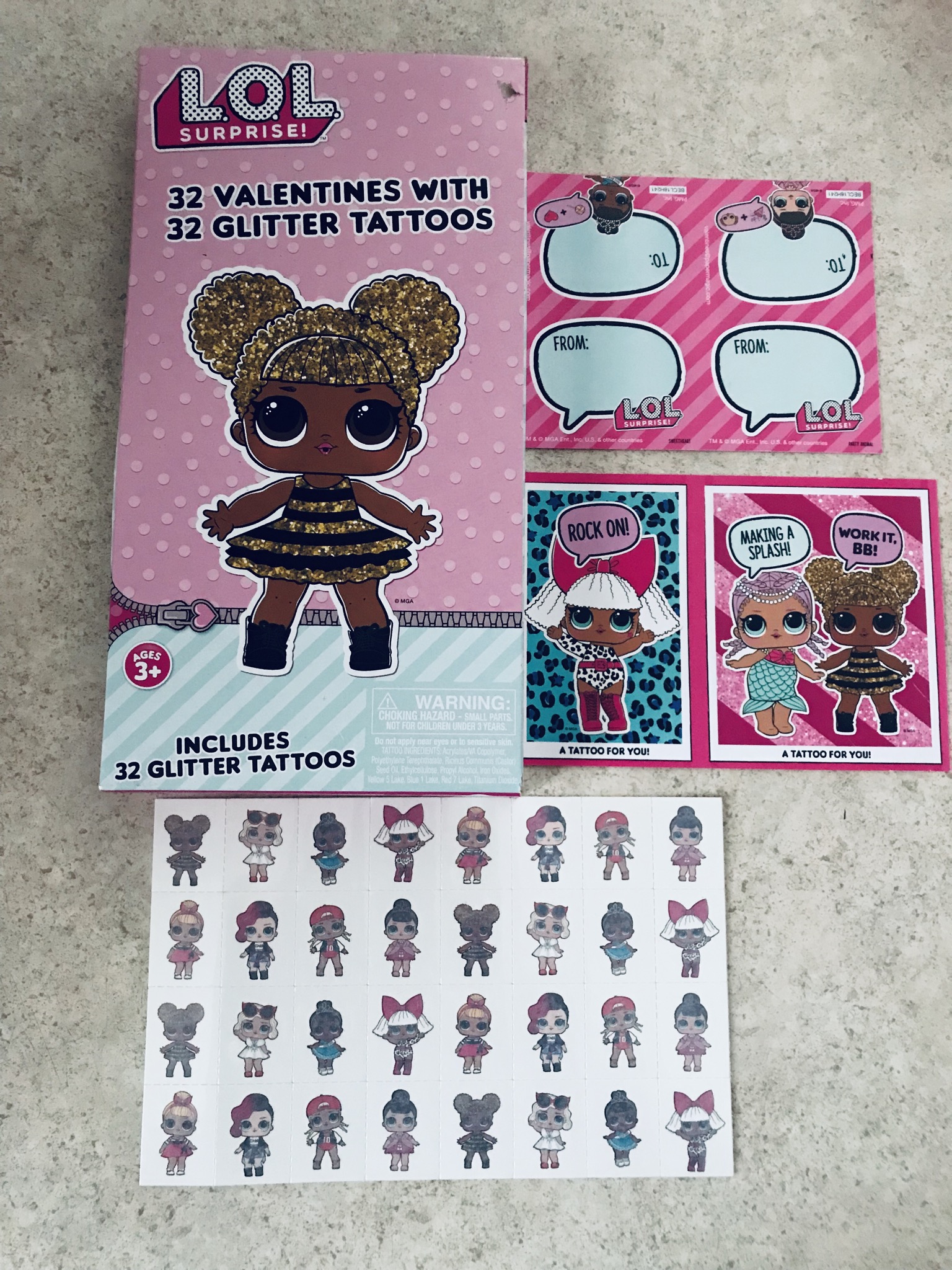 LOL Surprise 32 Valentine Cards with Glitter Tattoos 